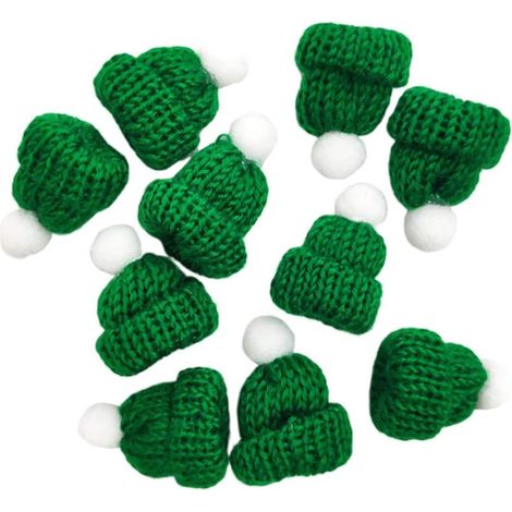 10 Stück Weihnachtsmütze, gestrickt, klein, Weihnachtsmütze, niedliche, Kopfbedeckung, Gastgeschenke, Zubehör zum Selbermachen (grün) (1/5)