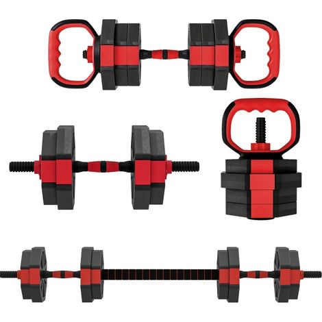 CHICFURN Set de mancuernas ajustables 15 kg 4 en 1 rojo de plástico para casa (1/5)