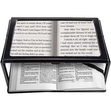 YUIT-Loupe Lecture Loupe de Lecture avec 4 Lumineuse LED, 3X Grossissement A4 Rectangulaire Loupe Eclairante avec Support Lampe Loupe pour Livres,Malvoyant,Personnes âgées, Couture, Bijoux C (1/4)