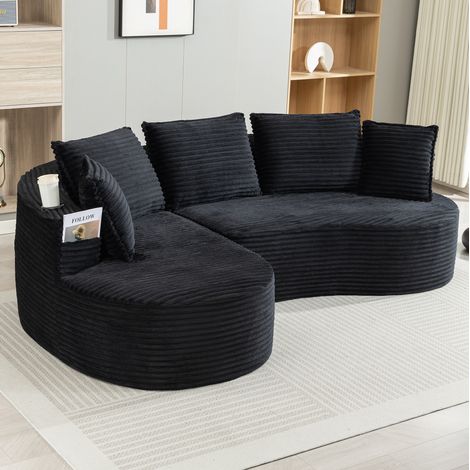 Canapé en velours côtelé noir 250 x 152 x 82 cm avec porte-gobelets et poche DESVIAE (1/5)