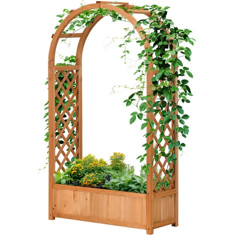 Jardin rectangulaire sur pied avec treillis et arche 83x36x152 cm bois sapin pré-huilé