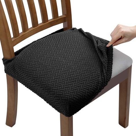 4 Pcs Housse de Chaise Extensible en Jacquard Housse Assise Chaise pour Salle à Manger, Amovibles et Lavables (avec Sangles de Dossier) (1/4)