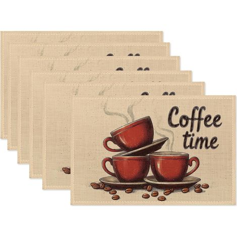 Juego de 6 manteles individuales vintage para la hora del café, impermeables y resistentes al calor, para mesa de comedor, 45 x 30 cm. (1/5)