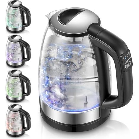Bouilloire Électrique en Verre 1.7 L Thermostat Réglable 50-100°C, Fonction Maintien au Chaud, 5 Couleurs de LED, 2200W (1/5)