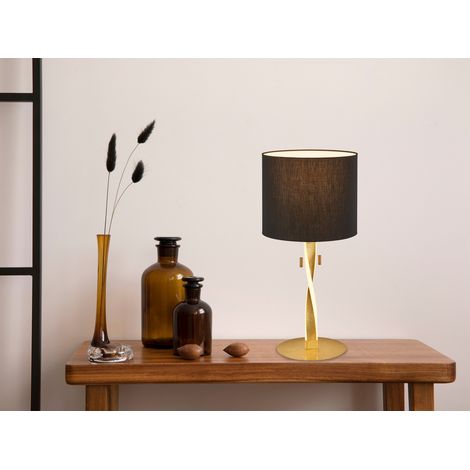 LED Tischlampe mit Stoffschirm Schwarz und beleuchtetem Gestell, Höhe 62cm (1/5)