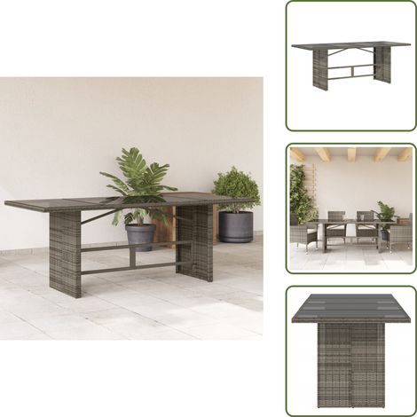 Tavolo da giardino grigio - vidaXL Tavolo da Giardino Piano in Vetro Grigio 190x80x74cm Polyrattan - Tavolo da giardino esterno