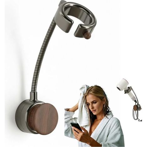 Wandmontierter Haartrocknerhalter mit Saugnapf, kein Bohren erforderlich, freie Hände zum Trocknen und Stylen, Haartrocknerhalter mit Kabelaufwicklung, platzsparend für Badezimmer, Hotel und Salon (1/3)