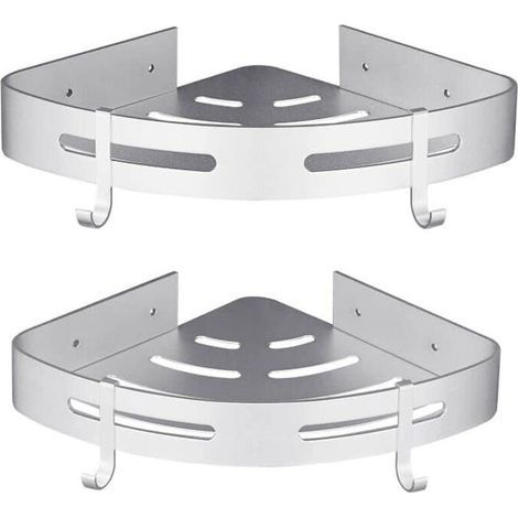 Caddie de douche argenté triangulaire à 2 niveaux, accessoires de cuisine sans perçage, support de douche suspendu résistant à la rouille (1/5)