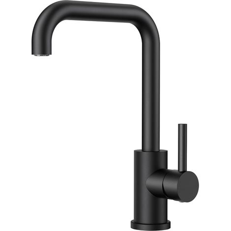 Schwarze Küchenarmatur, L-förmige einteilige Küchenarmatur aus Edelstahl, 360° schwenkbar, 1-Loch-Einhebel-Küchenarmatur.