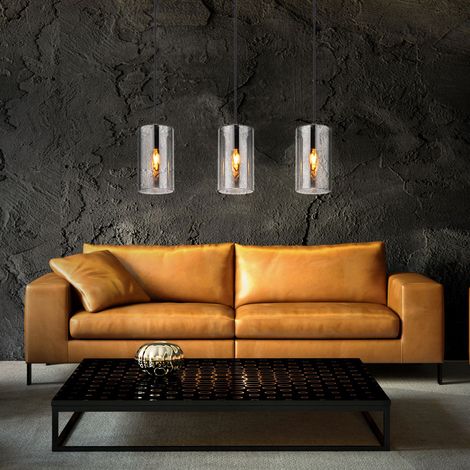 Lampada a sospensione lampada a sospensione lampada da soffitto lampada da tavolo da pranzo 3 fiamme, metallo vetro nero fumé, 3x E14, H 120 cm (1/5)