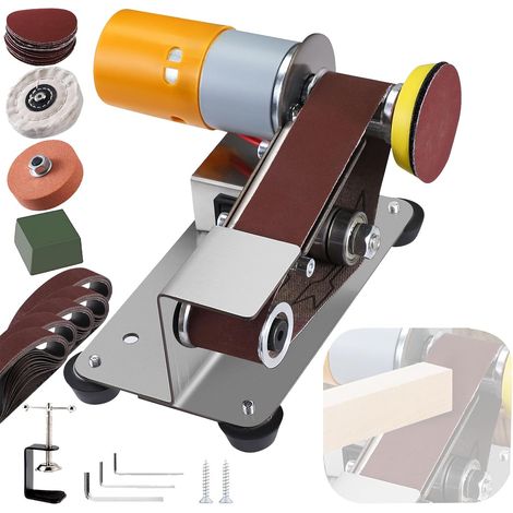 Ponceuse à Bande, Mini Ponceuse à Bande électrique Pour Couteaux Polisseuse Diy 7 étapes Affûteur De Couteaux à 15° Avec Angle Fixe Meuleuse De Bord Avec 10 Bandes Abrasives Et 20 Feuilles Abrasives (1/5)