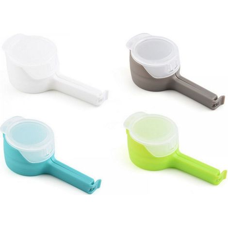 Lot de 4 clips de fermeture réutilisables pour sacs alimentaires en plastique avec bec verseur, adaptés aux en-cas, noix, café et autres aliments.
