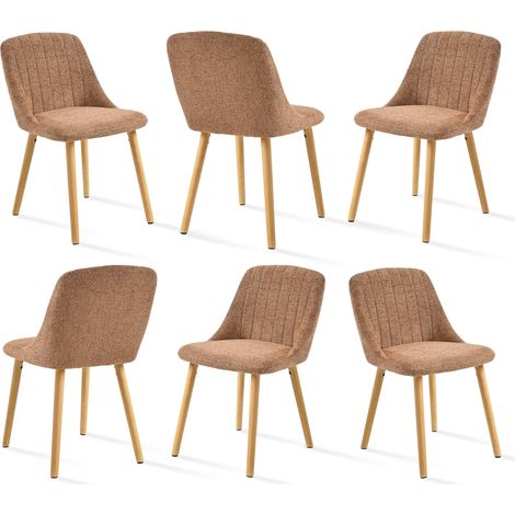 Goeurvant Chaises de salle à manger modernes avec coussin d'assise épais, dossier ergonomique et pieds en bois, Style et confort réunis - Lot de 6 - Marron - Chenille