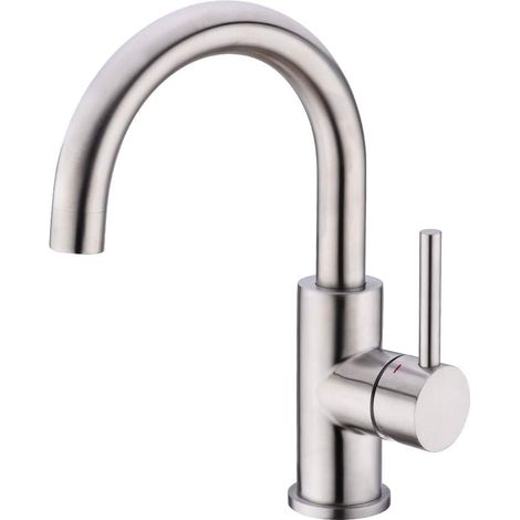 ZOLGINAH Grifo de baño, Grifo de lavabo giratorio de 360 °, Grifo monomando de lavabo de caño alto, Grifo para baño o cocina pequeña, Acero inoxidable (1/5)