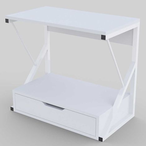 Scaffale Mensola Cucina Mobiletto Porta Microonde Cassetto Metallo Legno Bianco (1/4)