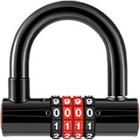 Cadenas antivol à combinaison en forme de U, code à 4 chiffres avec anse longue, cadenas à double mortaise étanche pour vélo (1/4)