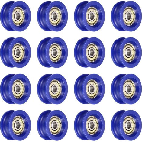 16pcs Poulie à Roulement à Billes en U Gorge, Roue Roulement à Guidage en Nylon Type U Rainure 6x29x13mm, Roulements à Rouleaux pour Imprimantes 3D Portes Fenêtres, Bleu (1/5)
