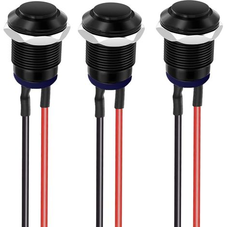 3pièces Précâblé IP65 Etanche Bouton Poussoir Verrouillage Autobloquant en Alliage D'aluminium Bouton Poussoir Marche/arrêt 12mm 2A 12V/24V/125V/250VAC (tête Haute) (1/5)