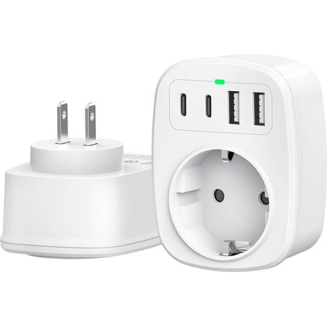Adaptateur Japon France, Adaptateur de Prise Japon avec 2 USB C et 2 USB A, Adaptateur de Voyage 5 en 1 pour Prise Type A pour JP, USA, Thaïlande, Chine, Canada (1/5)