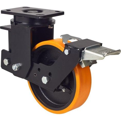 rueda giratora placa freno 10hlsbfn200-hub suspension poliur.naranja bolas (1/2)