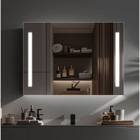 Miroir LED 100x70 Blanc Bande Verticale et Capteur Touch (1/4)