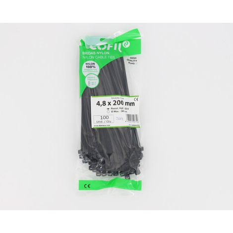 COLLIER NYLON 4.8mm x 200mm NOIR - paquet de 100