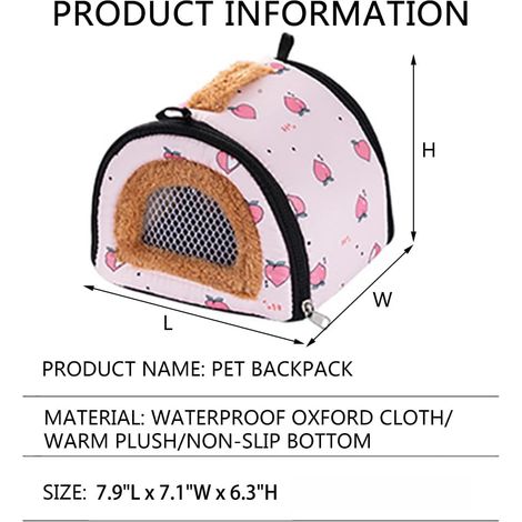 1 Sac de transport pour petits animaux, tissu Oxford imperméable, doublure polaire douce, pour hamster cochon d'Inde (1/5)
