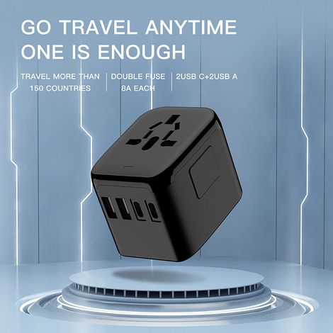Longzhiming Universal-Reiseadapter – 2000 W – 2 USB-A-Anschlüsse, 2 USB-C-Anschlüsse und 1 Steckdose – Lädt 5 Geräte gleichzeitig – Kompatibel mit über 100 Ländern und Regionen – 20-W-PD-Schnellladung (1/4)