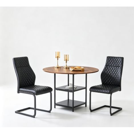 Set tavolo rotondo da pranzo 107 cm con 2 sedie nere HOMVRA (1/5)