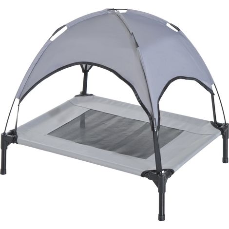 Pawhut – Lit sur pieds pour chien avec parasol – Tissu oxford et textilène respirant – Dimensions 61 x 46 x 61 cm – Charge max 10 kg – Noir
