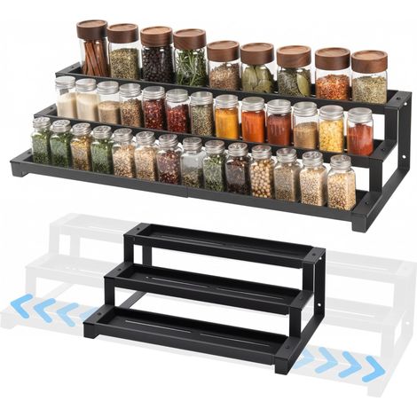 Étagère de rangement cuisine extensible à 3 niveaux – Organiseur réglable pour épices, condiments et bocaux, installation sans perçage (1/5)