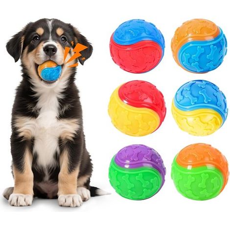 Juguetes para perros, Pelotas chirriantes para perros, Juguete para masticar, Sonido incorporado (paquete de seis, seis colores, 6,3 cm) (1/5)