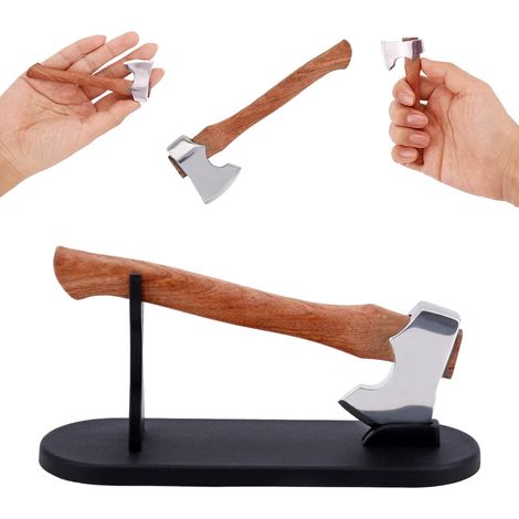 Mini Collection Hache Deco, Faite Main en Bois de Bubinga et Acier Mini Hache Décoration avec Socle Idéale pour Bureau Étagère ou Vitrine à Thème Extérieur (1/5)