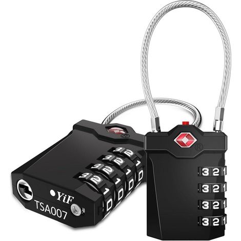 TSA Gepäckschloss 4-stellig mit flexiblem Kabel, Alarmfunktion, 2 Stück, Schwarz (1/5)
