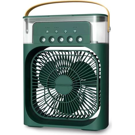 Ventilador USB de 600 ml con humidificador, 3 velocidades, humidificador y aire acondicionado portátil 2 en 1 (verde, 26 cm de altura) (1/5)