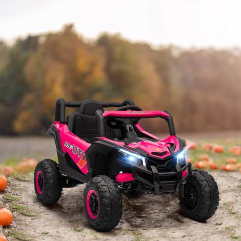 Elektrisches Kinder-UTV (12 V) mit 2 Motoren, 2,4-GHz-Fernbedienung, bis zu 7 km/h Geschwindigkeit, Federungssystem, Pink