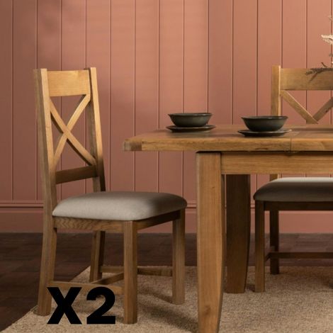 Chaise bois et tissu dossier en croix (lot de 2) VALMONT (1/5)