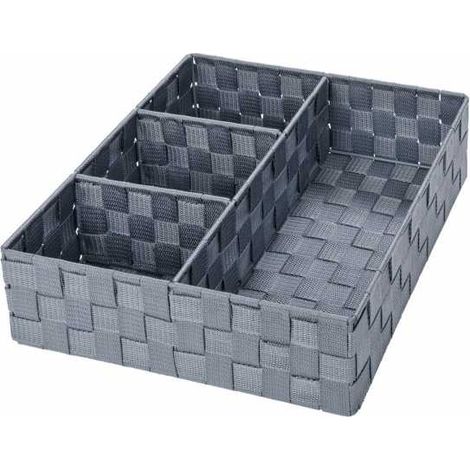 WENKO Organizzatore per Bagno, Scatola Portaoggetti Adria, con 4 scomparti, Polipropilene, 32x10x32 cm, grigio (1/5)