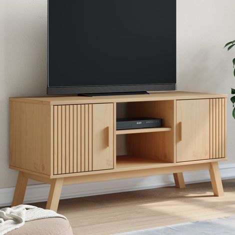 Vidaxl – Meuble TV scandinave en bois de pin massif – Dimensions 114x43x57 cm – Grand espace de rangement – Pieds en bois pour stabilité (1/5)
