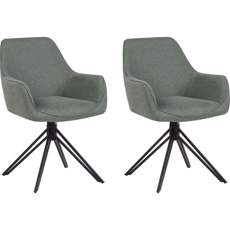Sedie da pranzo moderne in tessuto Set di 2 Sedute imbottite Gambe in metallo nero girevoli Verde Scuro Jodar