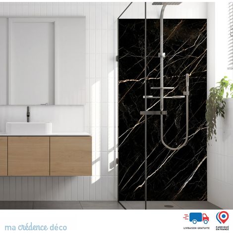 Panneau de douche : Marbre noir à veines dorées et blanches - Alu composite - 90 - 245 (1/3)