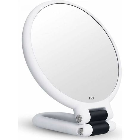 15x Magnifying Mirror Double Sided Folding Mirror with Handle, Pocket Makeup Mirror Tinted Mirror Folding Barber Mirror Suitable for Various Makeup Details (1/5)