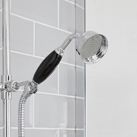 Hudson Reed – Douchette rétro chromée et noire – Poignée ergonomique en céramique – Diffusion d'eau rafraîchissante – Laiton massif durable