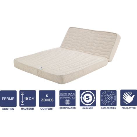 Matelas Ferme Pour tous BZ + Alése 140x200 x 10 cm + Oreiller Visco avec contact Mémoire de Forme sur Face Hiver - Découpe Assise 60 cm - 5 zones de Confort - Face été et - Trés Respirant (1/5)