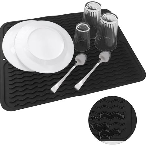 Abtropfmatte Silikon Geschirr Trockenmatte 40 x 50 cm Spülmatte Abtropfmatte Faltbar Schwarz Abtropfunterlage für Küchenarbeitsplatten und Küchenspüle