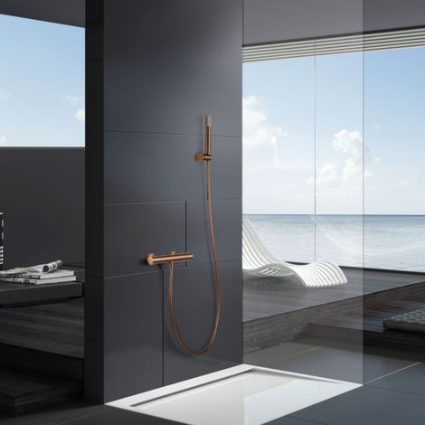 Imex -  Grifo Ducha y Bañera Termostatico Oro Rosa Serie  Génova