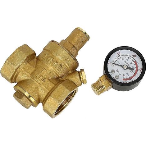 Réducteur de pression d'eau réglable en laiton DN25 avec manomètre et indicateur (1/4)