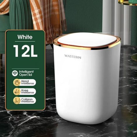 (Poubelle automatique blanche rechargeable par USB 12L), poubelle à capteur intelligent, poubelle de luxe pour salle de bain. (1/5)