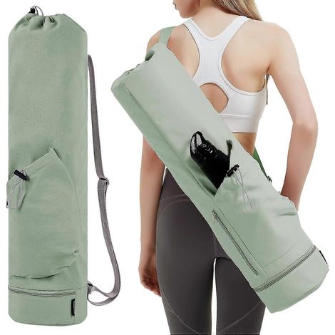 Sac de rangement vert pour tapis de yoga avec poche pour bouteille d'eau et fond imperméable (1/5)