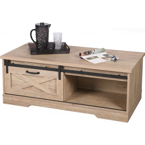 Table basse MANHATTAN 1 porte coulissante - Bois - Bois et métal - L 117 X P 59 X H 45 - Livraison gratuite (1/5)